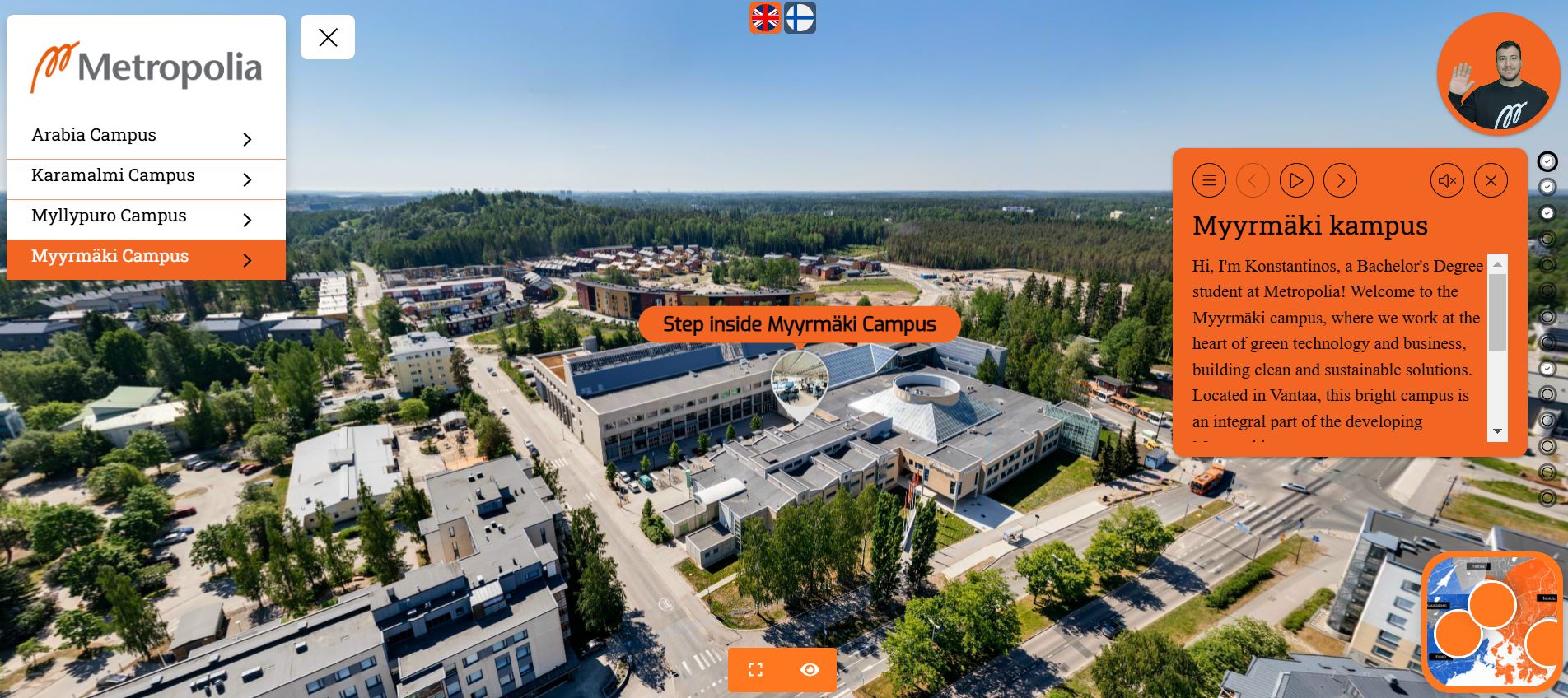 Myyrmäen kampuksen 360-virtuaaliesittely