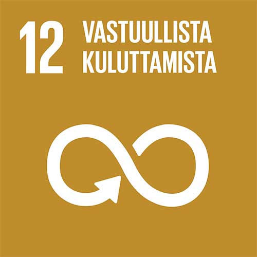 Logokuva: YK:n kestävän kehityksen tavoite 12. Vastuullista kuluttamista.