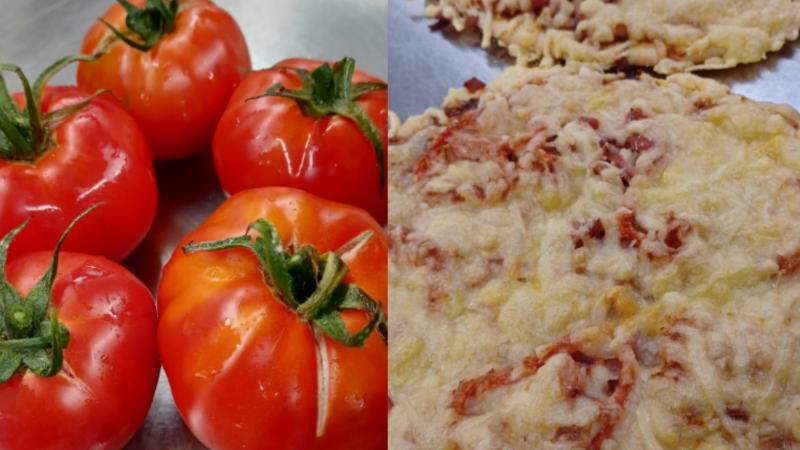 Vasemmassa on Urbanfarmlabissa kasvatetut tomaatit ja oikeassa pizzat jossa käytetty ne tomaatit