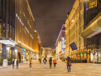People walking on Helsinki city street.